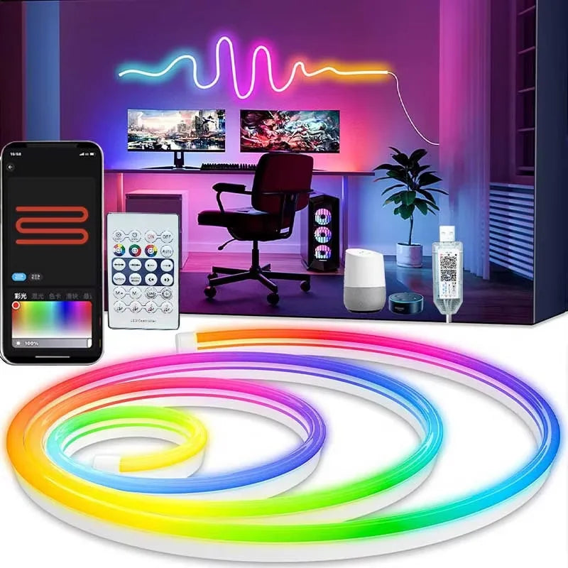 Fita LED RGBIC Neon - Controlo por App, Bluetooth e Comando Fita LED RGBIC Neon - Controlo por App, Bluetooth e Comando